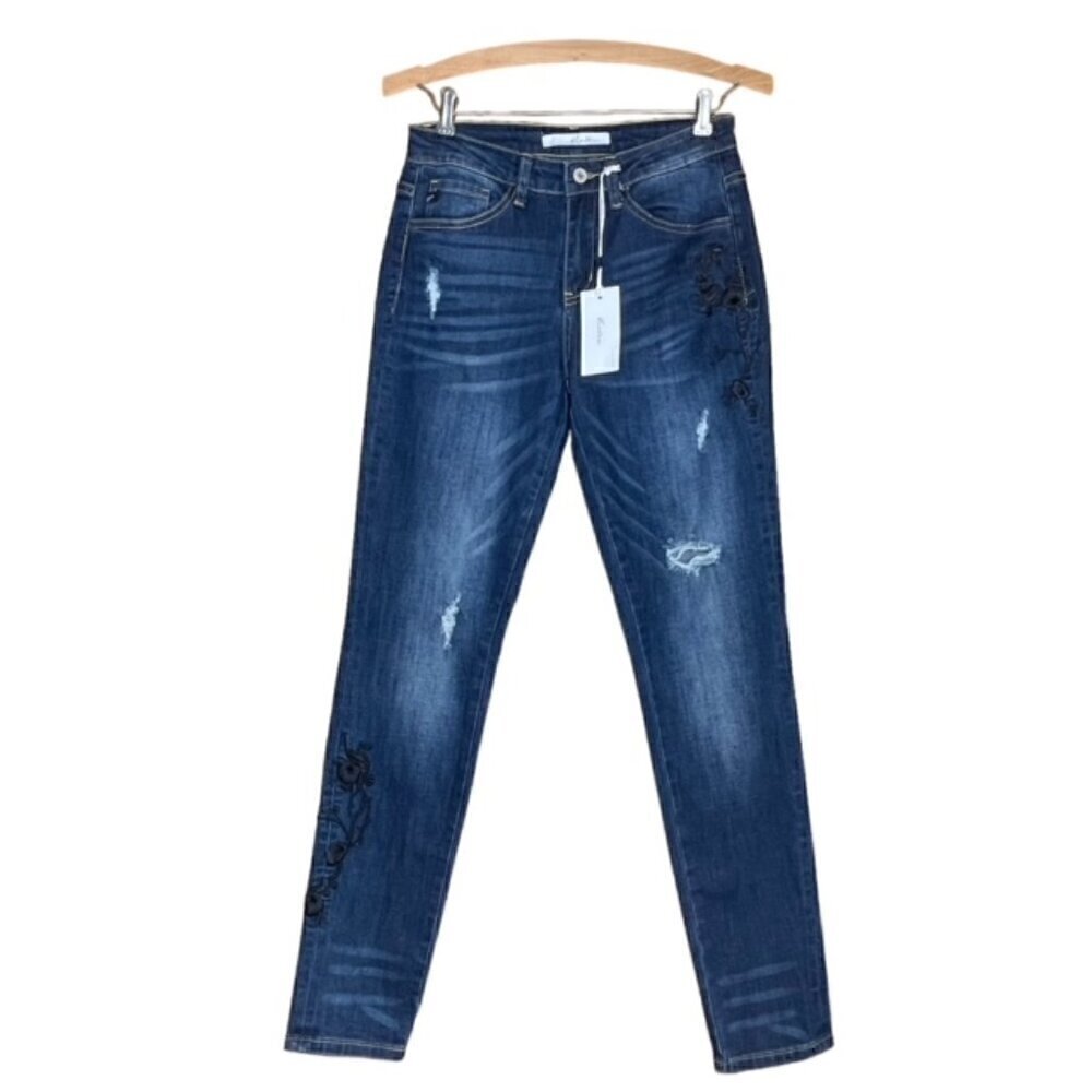 KANCAN Distressed Embroidered Skinny Jeans, Size 26 - NWT